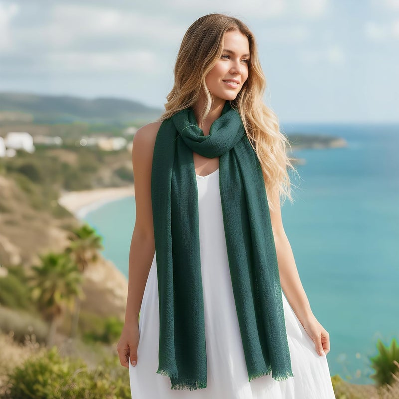 Nydotd Women Summer Cotton Linen Scarf Crinkle Long Beach Shawl Wrap hijab with Fringe - Image 5